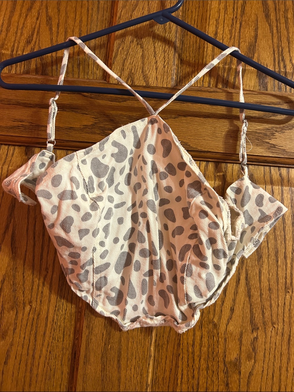 Le Lis White and Gray Leopard-Print Spaghetti-Strap Camisole
